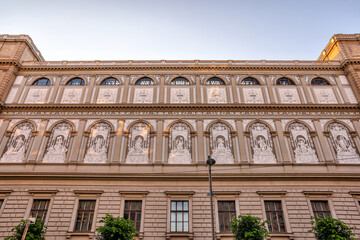 Vienna, Austria - July 23, 2024: Building facades in the early morning in Vienna
