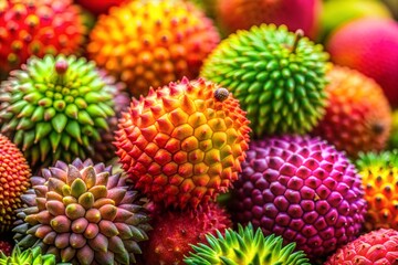 Fototapeta premium Close-up of vibrant and spiky fruits in rainforest