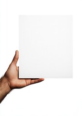 Obraz premium hand of a man holding a blank poster mockup, no face, white background, 5:7