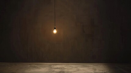 Dark empty room with single flickering light bulb casting long shadows, emphasizing absence of power and eerie atmosphere, minimalist setting with focus on light bulb's glow.
