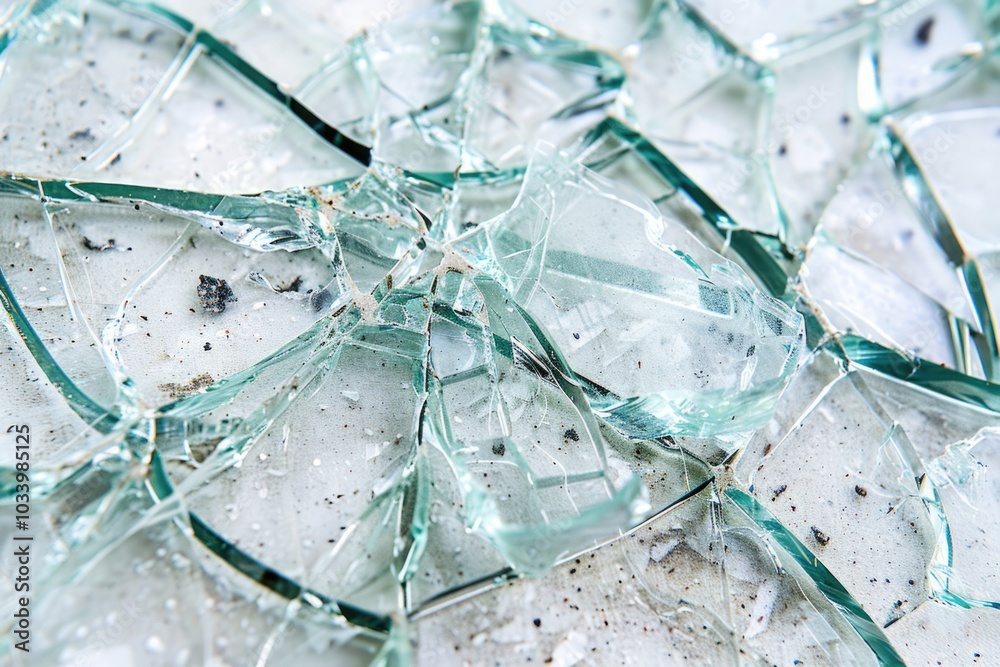 Aufkleber A clear and sharp image of a broken glass window on a white surface, suitable for use in stories about accidents, damage or decay
