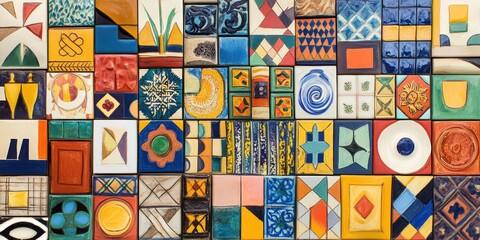 Obraz premium Colorful patterned ceramic tiles wall.