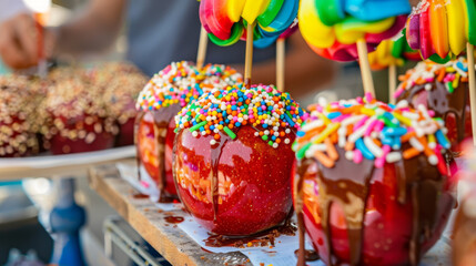 Naklejka premium Candy Apple Stand. Holiday food. 