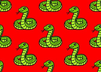 Naklejka premium Seamless pattern with snakes. Seamless pattern with snakes on a red background. Happy New Year. Year of the green snake.