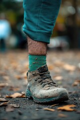 Close up shot of a person's shoes and socks, great for lifestyle or product photography
