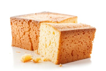 A slice of cake with a bite taken out, great for photography and design projects