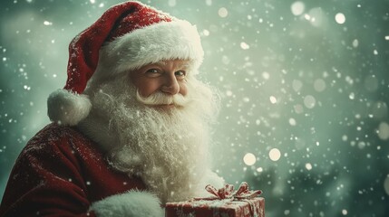 santacros with snowflakes, gifts the scene should be on the side and use the colors of Christmas