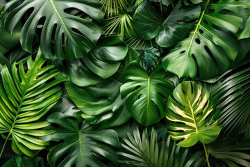 Fototapeta premium A bunch of green leaves stuck to a wall