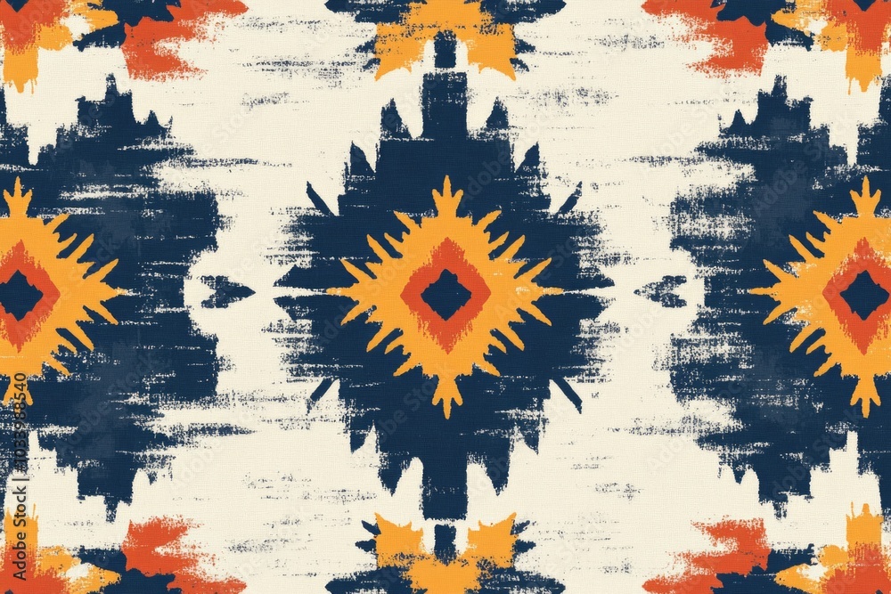 Canvas Prints A geometric design featuring blue and orange patterns on a white background