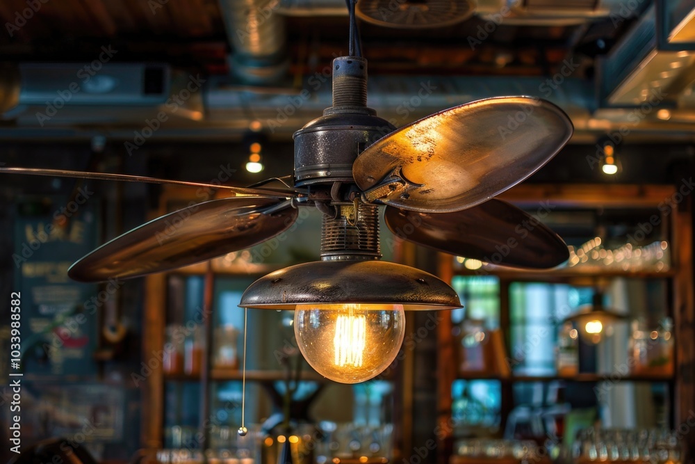 Aufkleber a modern ceiling fan with a light source inside