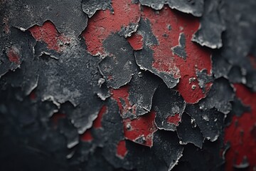 Obraz premium Close-up shot of peeling paint with red and black colors