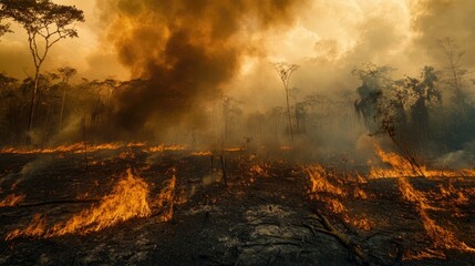 A burning fire in a dense forest, great for outdoor and nature-themed images