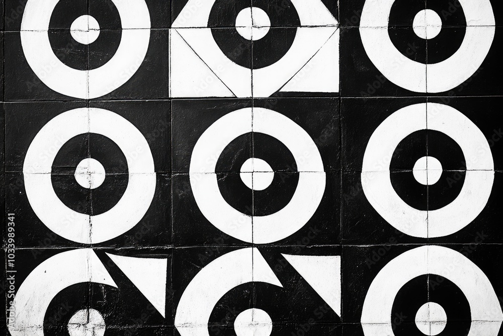 Poster a collection of circular shapes in black and white