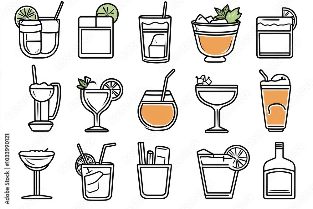 Poster A selection of different drinks and beverages arranged on a table or counter