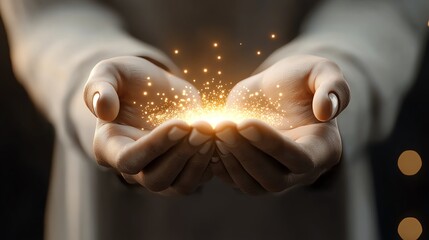 Healing hands over a glowing energy field, natural healing concept, 3D illustration