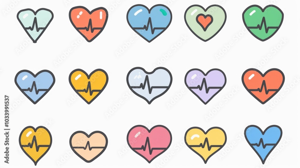 Aufkleber a set of colorful heart icons for various uses