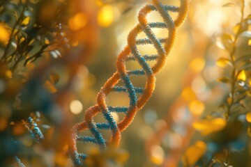 A high-magnification view of a single DNA strand, highlighting its helical structure and molecular components