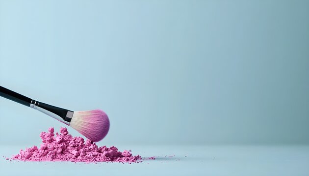 Closeup of a makeup brush applying shimmering pink eyeshadow on a closed eyelid, glamorous and vibrant beauty concept, soft pastel tones