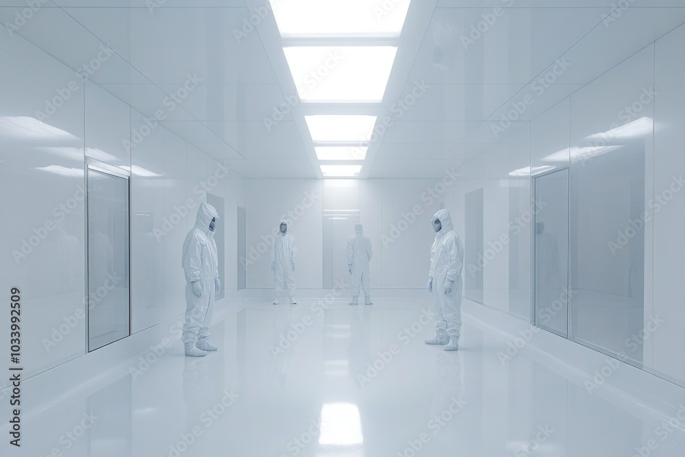 Poster a group of people standing in a modern white room, ideal for use as a background or concept image