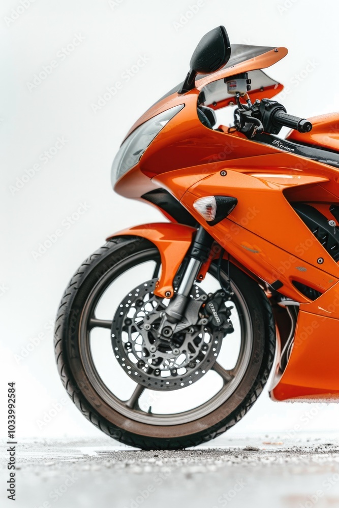 Poster motorcycle parked on a wet surface with an orange color scheme