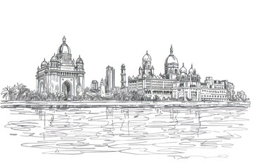 Obraz premium Vector sketch BOMBAY city art bus transportation.