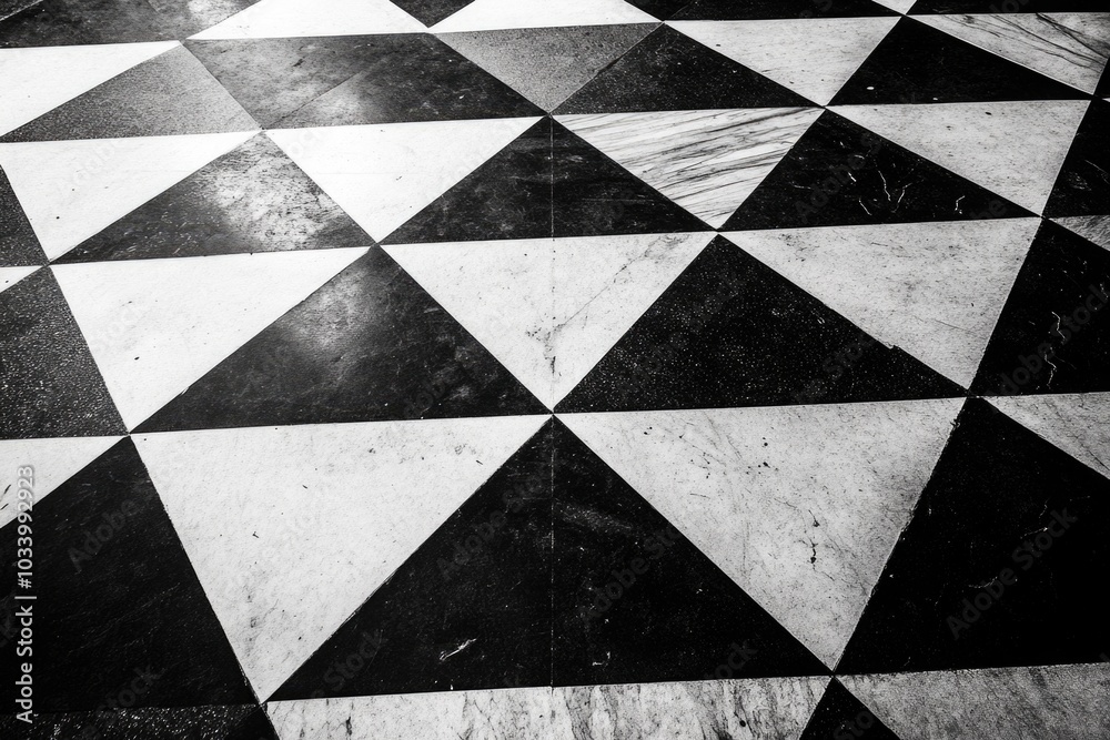 Poster A close-up shot of a classic checkered floor pattern in monochrome