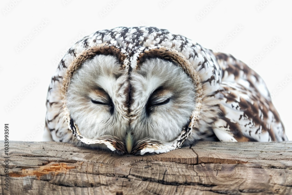 Aufkleber a close-up image of an owl sitting on a log, with details on its feathers and face