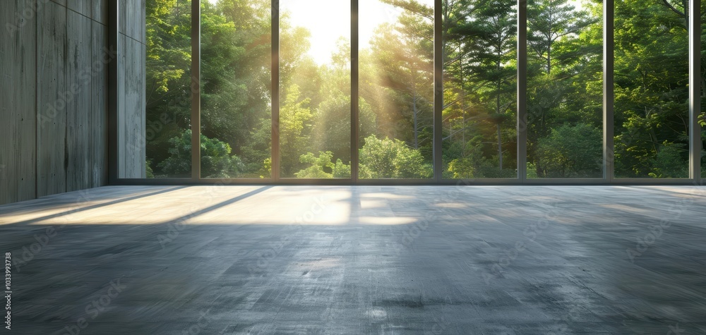 Aufkleber a spacious interior with large windows showcasing greenery and natural light, ideal for design and a