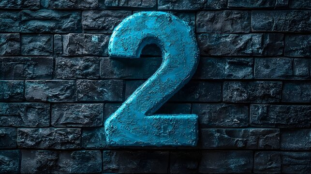 Vibrant graffiti inspired number 2 with a textured spray paint effect isolated against a weathered brick wall background  The bold