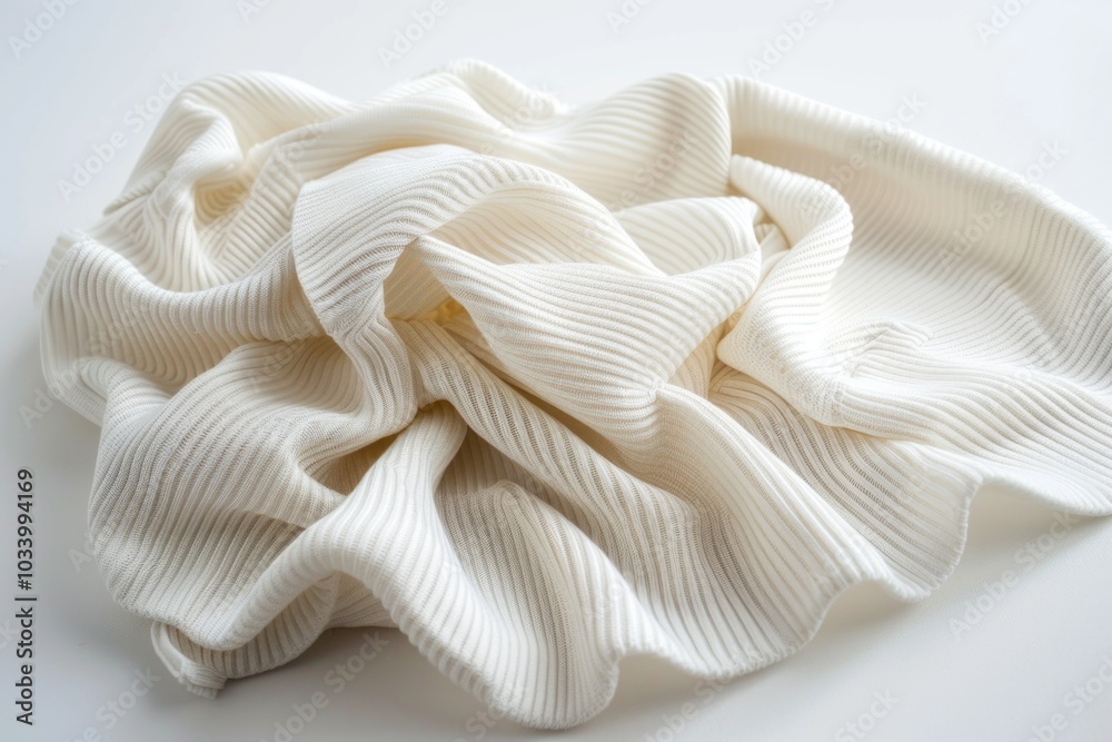 Poster A close-up shot of a white towel lying on a table, perfect for use in various scenes and settings