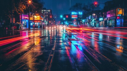 Obraz premium nighttime shot of a crossroad illuminated by street lamps