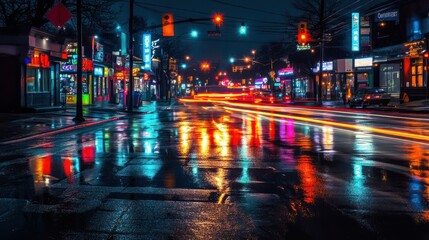 Fototapeta premium nighttime shot of a crossroad illuminated by street lamps
