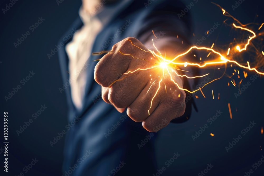 Poster a man holding a spark in his hand, suitable for illustrations and designs related to innovation and 