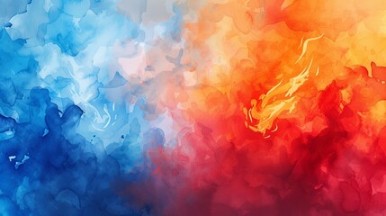 Obraz premium Abstract watercolor painting with contrasting blue and red colors.
