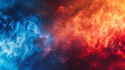 Fototapeta premium Abstract background of swirling blue and orange smoke, a clash of elements.