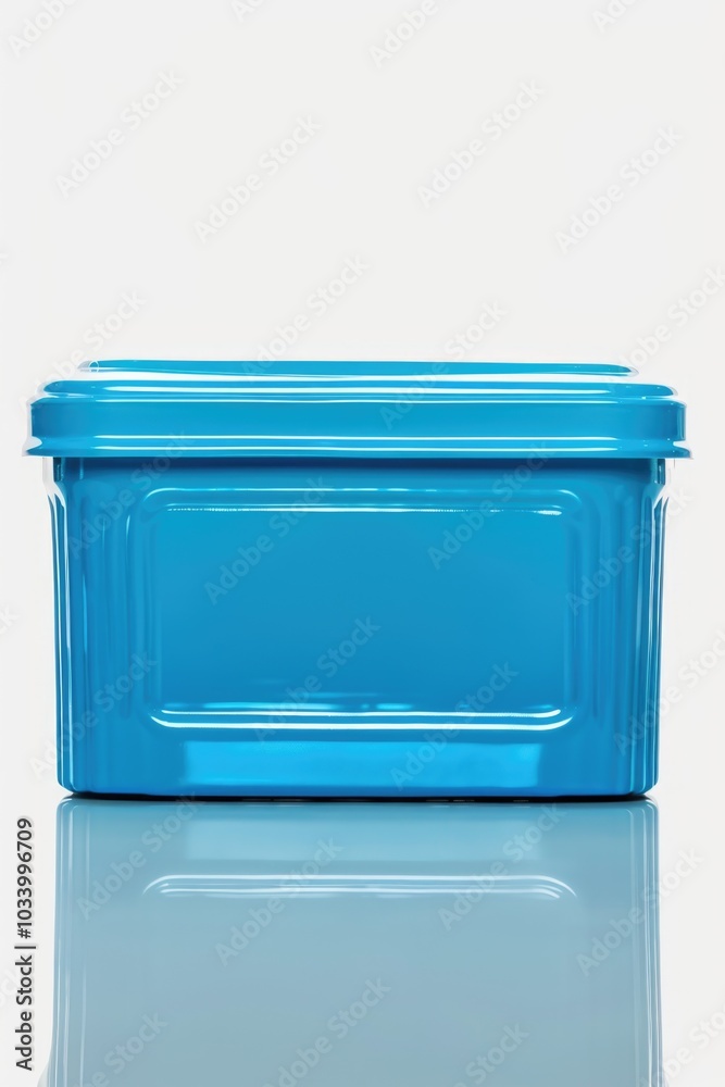 Poster A blue container with a lid sitting on a table, perfect for storing small items or using as a decorative piece