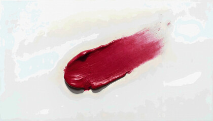 Fototapeta premium Close-up of smudged lipstick on a white background, highlighting texture and vibrant color. Ideal for beauty themes, cosmetics ads, and makeup product photography.
