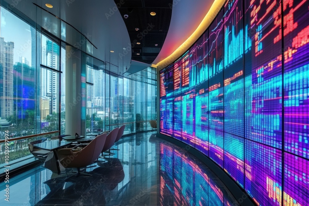 Poster a screen displaying stock market data and prices