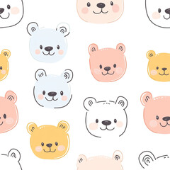 Fototapeta premium A set of cartoon bear faces with a white background. The bears are smiling and appear to be happy. 