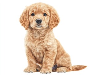 Cute Golden Puppy in Watercolor Isometric Style