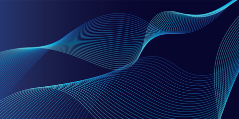 Abstract dark blue banner template. Vector minimal wavy line background with text for social media cover, header