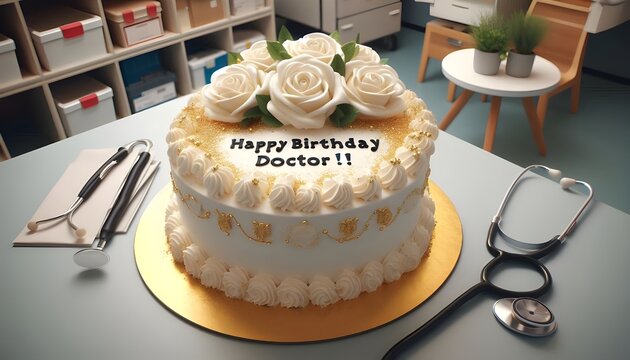 Doctor written Birthday cute Cake design, Happy birthday Dotor.
