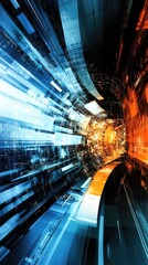 Obraz premium Abstract digital motion blur in vibrant blue and orange colors, dynamic energy flow.