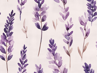 Delicate watercolor lavender sprigs create soothing and elegant pattern on soft background, evoking sense of calm and tranquility