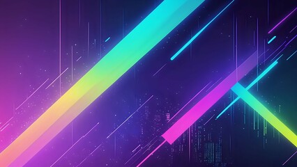 Abstract neon background with diagonal stripes and glowing lines.