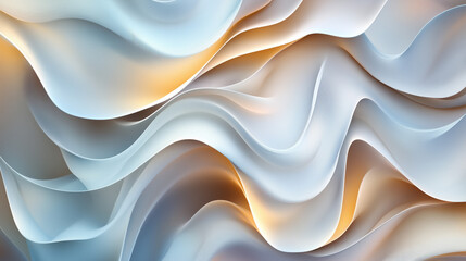 Fototapeta premium Abstract flowing design with soft, wavy layers in pastel blue, beige, and subtle orange tones, creating a smooth, fabric-like texture.