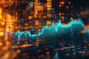 Obraz premium Dynamic financial data visualization featuring a vibrant graph with rising trends and glowing elements for investment insights.