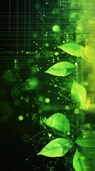 Green leaves with digital elements, abstract design