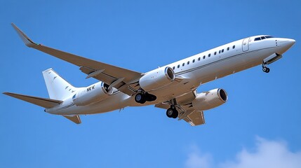 Fototapeta premium A commercial airplane in flight against a clear blue sky.