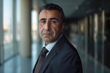 Fototapeta premium A man in a suit and tie standing in a hallway